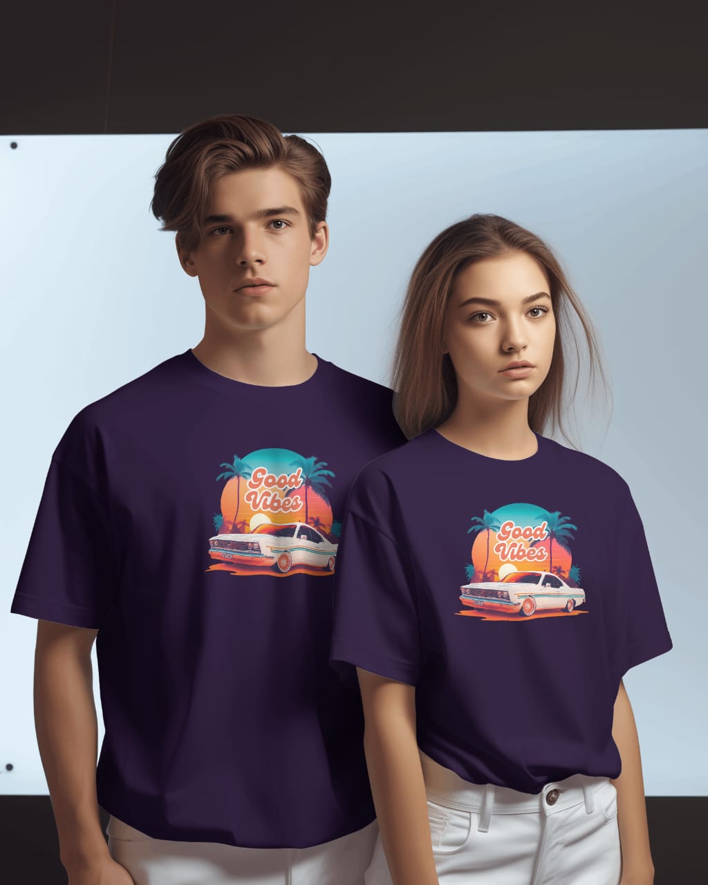 Couple combo of Navy Blue Premium cotton biowash Round neck T-shirt(2 Unit)