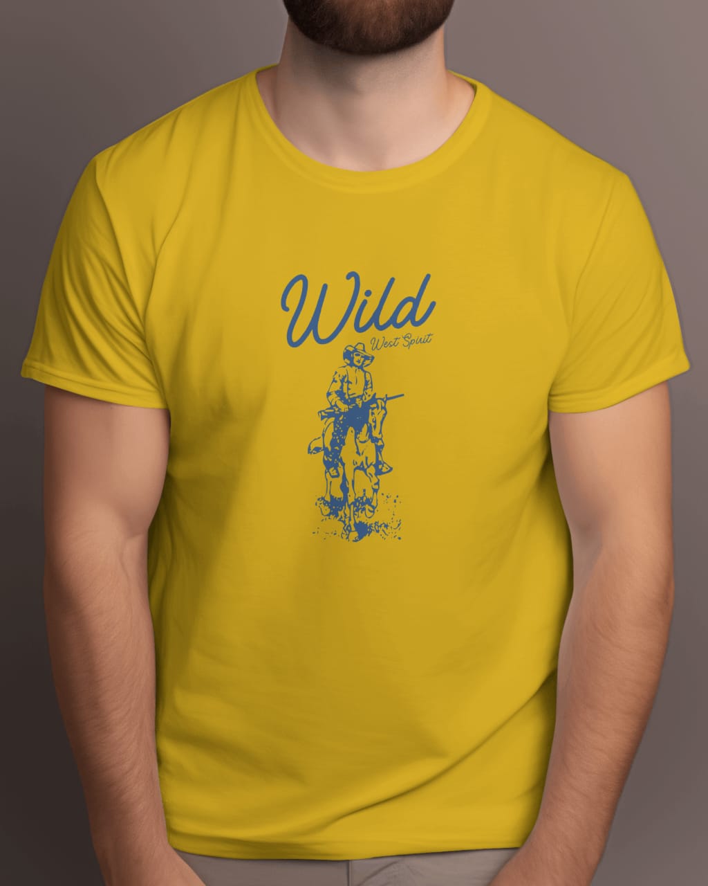 Masturd yellow Half sleeve Unisex Cotton bio wash T-shirt, Horse Rider design