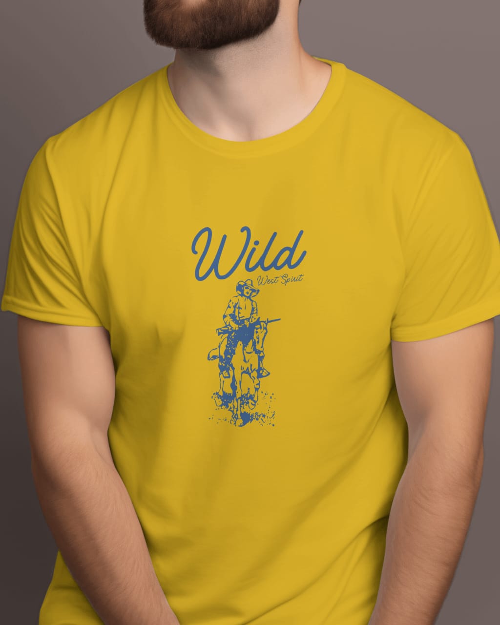 Masturd yellow Half sleeve Unisex Cotton bio wash T-shirt, Horse Rider design