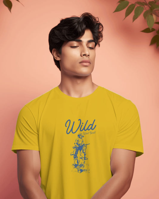 Masturd yellow Half sleeve Unisex Cotton bio wash T-shirt, Horse Rider design