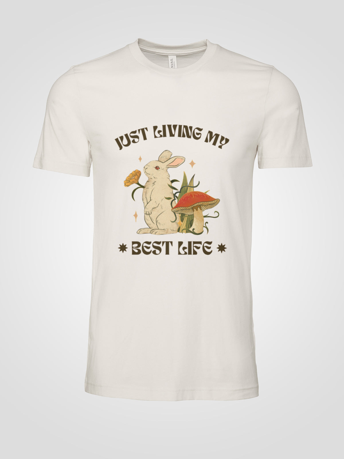 White Unisex short sleeve cotton bio wash T-Shirt with Mouse and Mushroom design