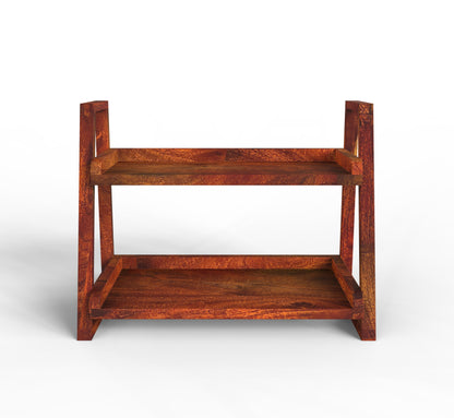 Handcrafted Mango Wood Kitchen Organizer – 2-Tier Storage Rack
