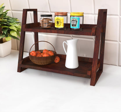 Handcrafted Mango Wood Kitchen Organizer – 2-Tier Storage Rack